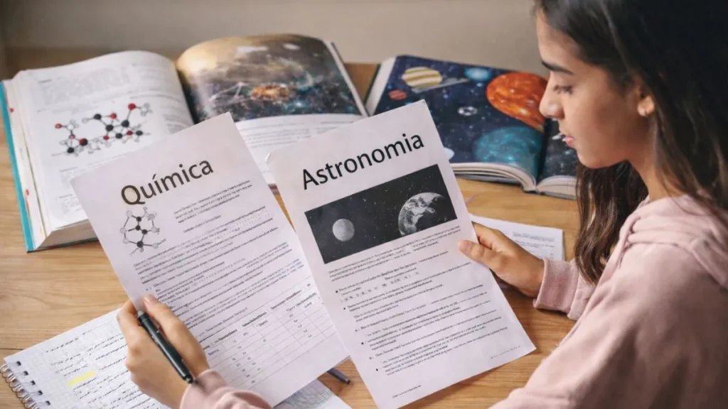 Aluna estuda provas anteriores das Olimpíadas Científicas e olimpíadas do conhecimento