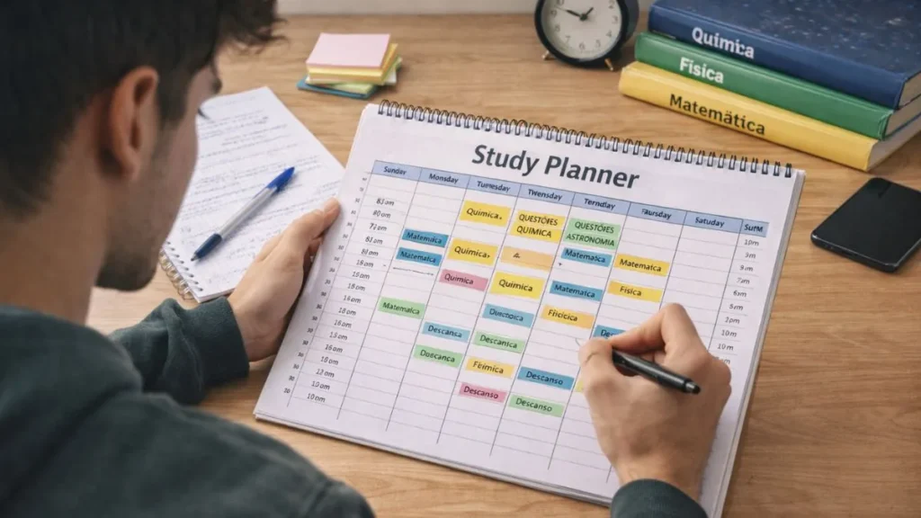 Aluno organiza sua programação de destudos para se preparar para as Olimpíadas Científicas e olimpíadas do conhecimento